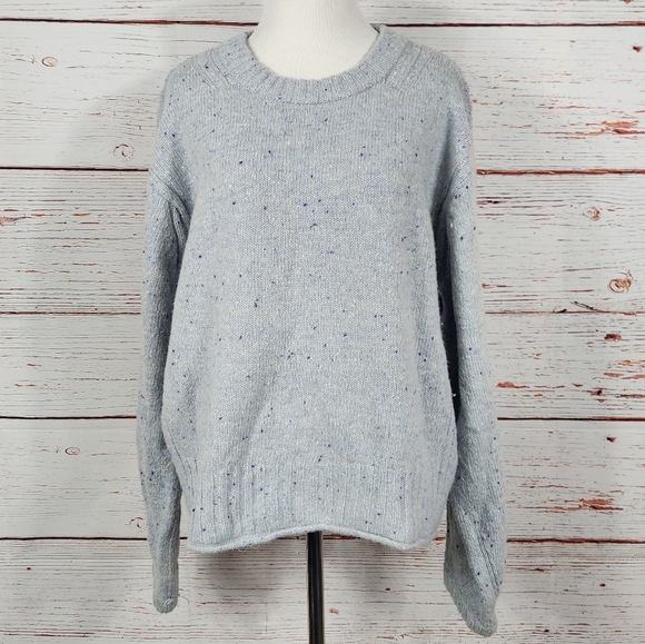 CLUB MONACO Light Blue Speckled  Wool Blend Crew Neck Sweater Large - Picture 4 of 11
